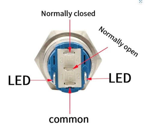 Tlačidlový spínač 19mm, podsvietená LED 230V bi