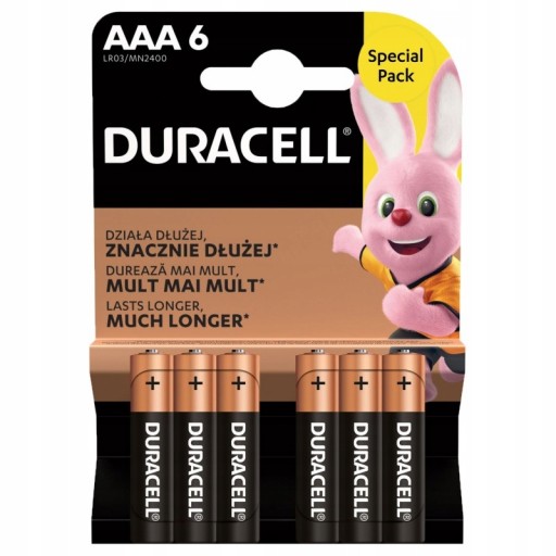 6x DURACELL AAA ALKALICKÉ BATÉRIE LR03 R3 MN2400