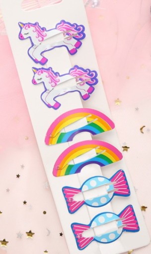 SADA manžetových gombíkov 6 ks Rainbow Candy Unicorn Pink White