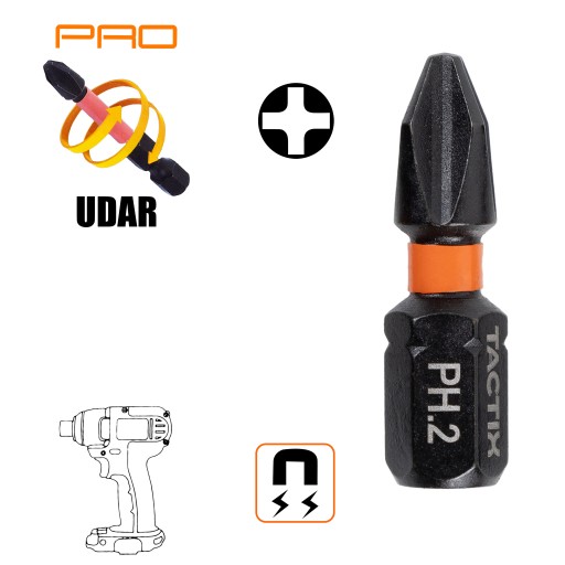 NÁRAZOVÉ BITSKY NÁRAZOVÉ 25MM Hrot PH2 TACTIX 3 ks.
