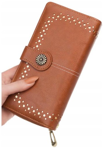 Kožená peňaženka, veľká, priestranná, prelamovaný boho popruh