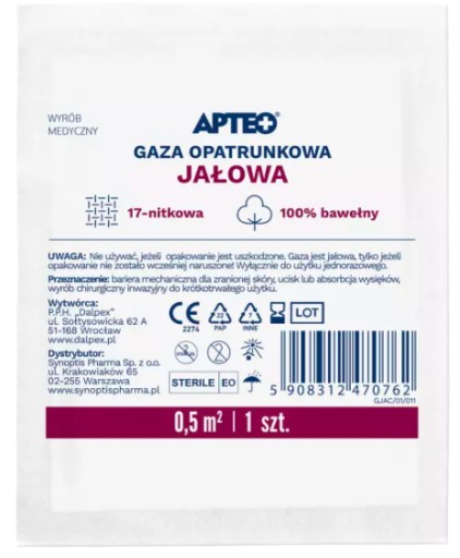 Obväzová gáza sterilná 0,5 m2 Apteo 1 ks.