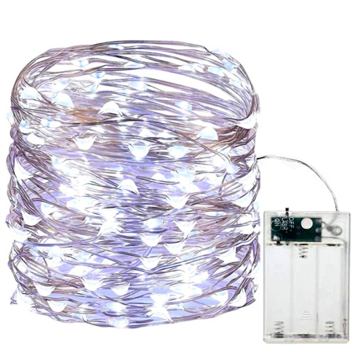 LED LAMPY, DRÔT NA BATÉRIU, 50 LED, BIELA FARBA