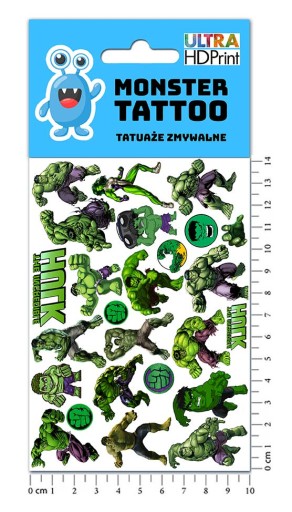 UMÝVAJÚCE DOČASNÉ TETOVANIE PRE DETI DETI HULK ORIGINÁLNE DIZAJNY