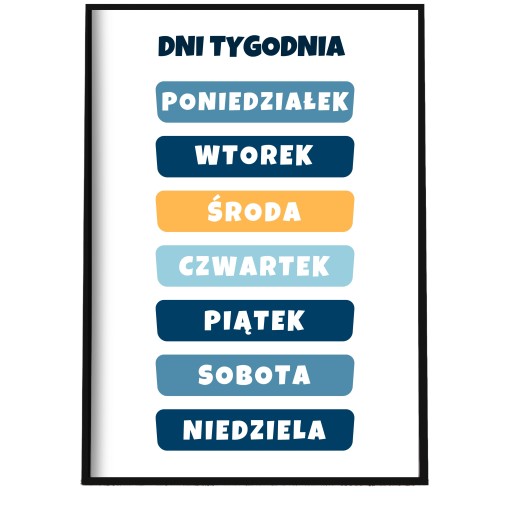 VZDELÁVACÍ PLAGÁT DNI TÝŽDŇA PRE DETI NÁSTENNÝ OBRAZ 30 X 40 CM A3