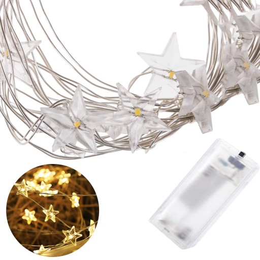 VIANOČNÉ SVIETIDLÁ, HVIEZDY, DRÔT, 20LED, BATÉRIE, 2m