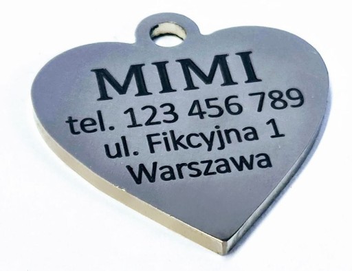 Kovová identifikačná značka, srdce. Gravírovanie - 30 mm