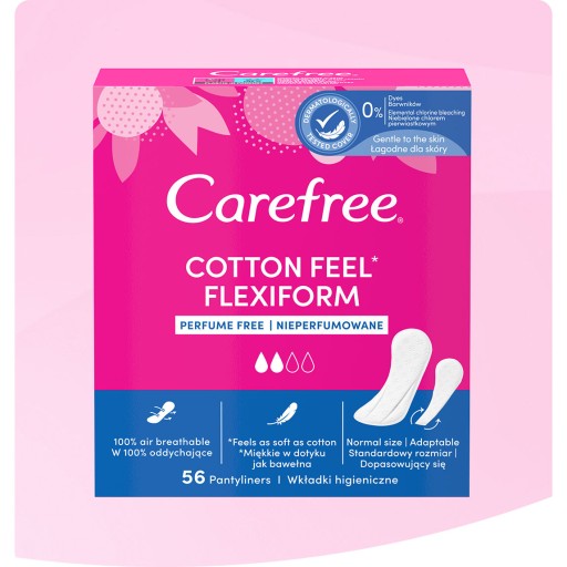Carefree Cotton Flexiform Neparfumované hygienické vložky 56 ks.