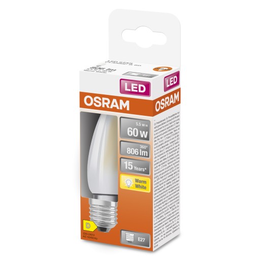 LED žiarovka na sviečku 5,5W = 60W E27 teplá 2700K OSRAM