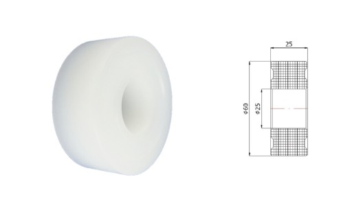 Rovný plastový valček bez ložísk, priemer 60mm, priemer 25mm