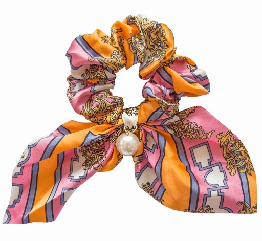 Gumička do vlasov, froté šatka, oranžová mašľa, perleťové vzory