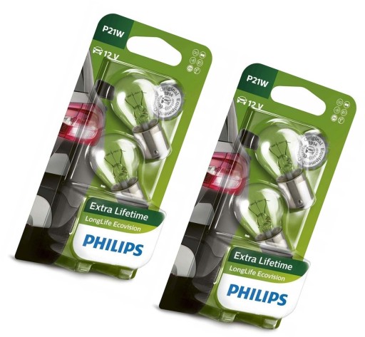 Žiarovka Philips 12V P21W 21W LongLife EcoVision 3xLife – SADA 4 kusov