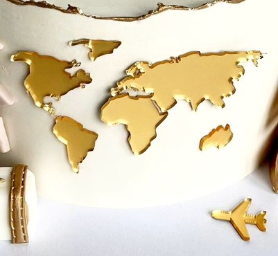Tortový bočný topper World Map Continents Gold Plexi