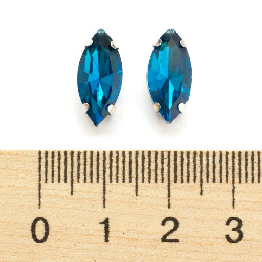 Štrasové kamienky na šitie v košíku, sklo a mosadz, konské oko 15x7mm, 10ks