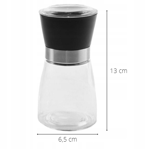 Sklenený mlynček na korenie s čiernym perím 90g
