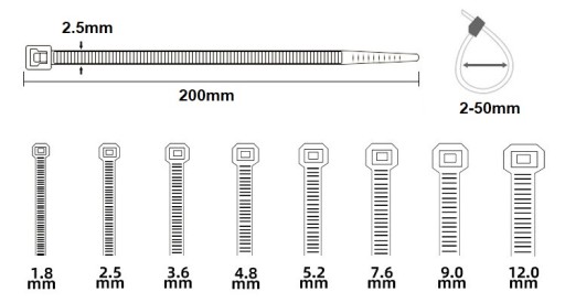 KABELOVÉ VIAZAČKY ČIERNA 200x2,5mm 100 ks