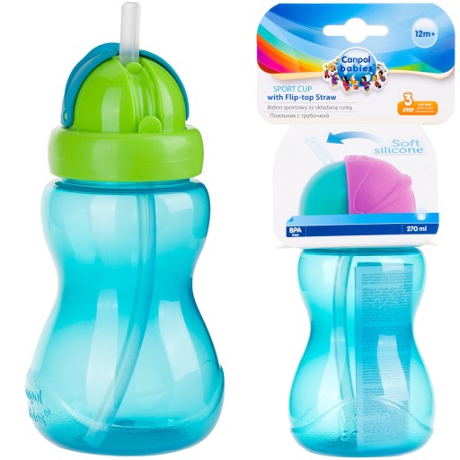 CANPOL Hrnček, fľaša na vodu so slamkou, tuba, 270 ml, 4 farby
