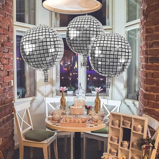 FÓLIOVÝ BALÓN DISCO GUĽA VEĽKÁ 40 CM METALICKÝ STRIEBORNÝ PROM 24h
