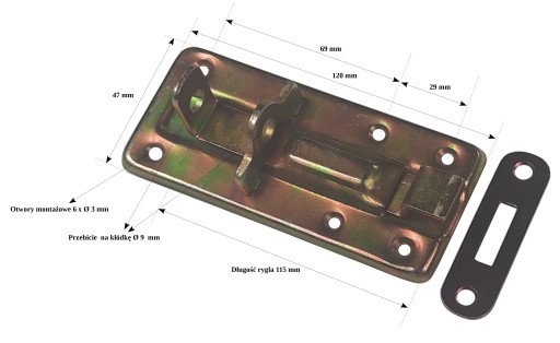 Zámok západky dverí, zalomená závora, 120 mm