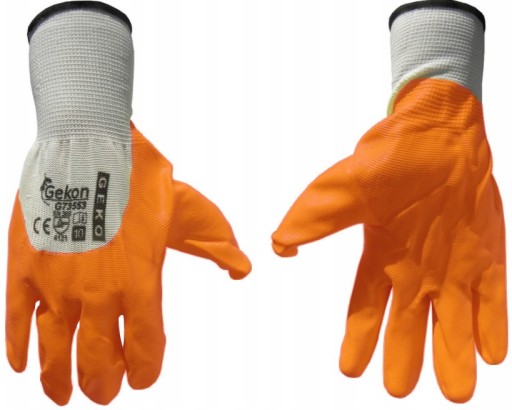 Ochranné pracovné rukavice NITRIL, veľkosť 10, oranžové, BAVLNA