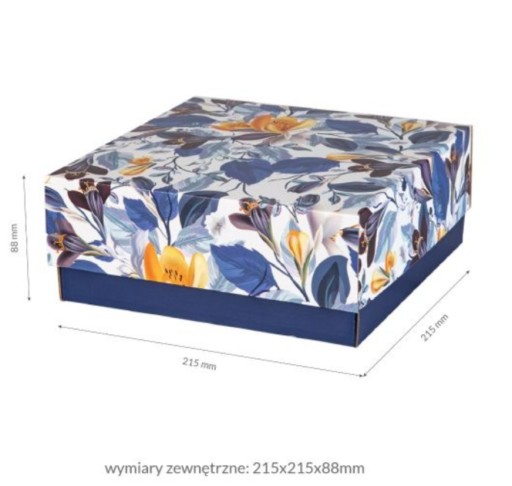 Krabička s vrchnákom a dnom 200x200x85mm NÁMORNÍCKA MODRÁ KVETY - DARČEKOVÁ BOX