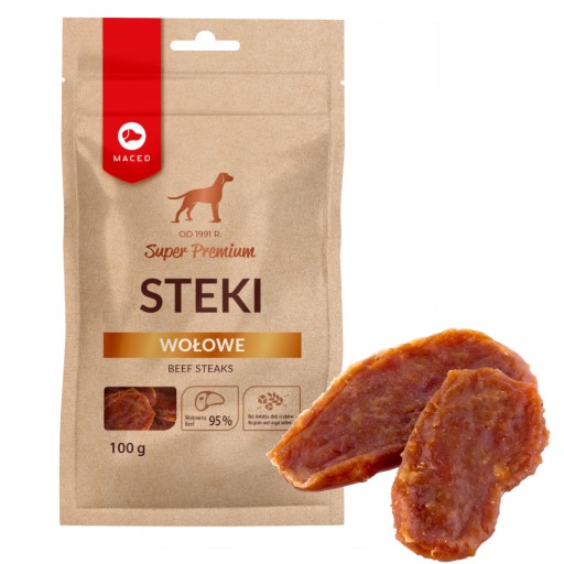 MACED PREMIUM HOVÄDZIE STEAKY POCHUTINKA PRE PSOV 100G