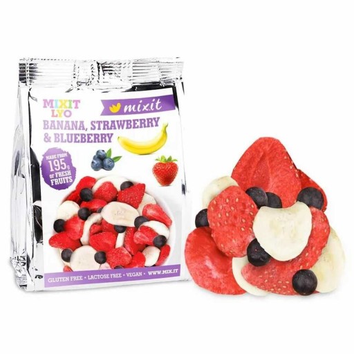 Chrumkavý banán jahoda a čučoriedka 23g - Mixit