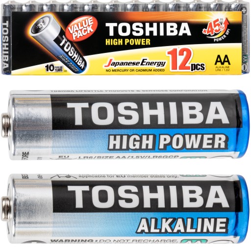 Alkalické batérie AA LR6 12 ks TOSHIBA 1,5V HIGH POWER +45%