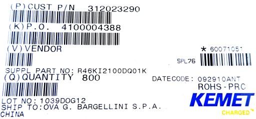 Fólia ARCOTRONICS 0,01uF 10nF 10% 275V AC 50ks.