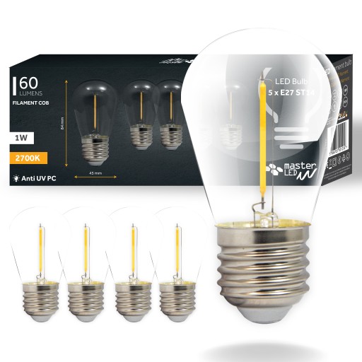5x E27 LED FILAMENT 1W HEAT žiarovka na girlandy