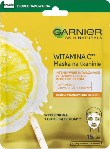 Garnier Vitamín C rozjasňujúca pleťová maska s kyselinou hyalurónovou