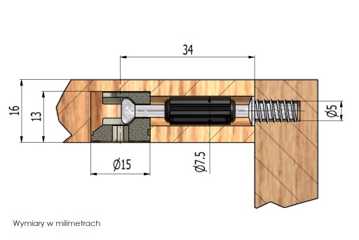 10x Excentrický konektor z plastu fi15 pre priemer 16mm