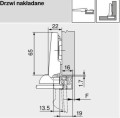 BLUM71T950A Clip-T 95° prekrývací nábytkový pánt pre úzke hliníkové rámy