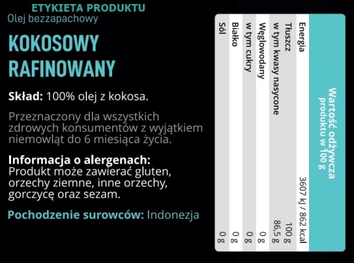 RAFINOVANÝ KOKOSOVÝ OLEJ, bez vône, 500 g HiFOOD
