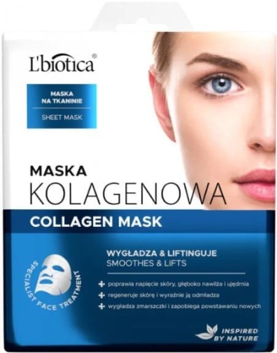 L'Biotica, kolagénová maska na tkanine, 23 ml
