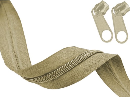 Zips páska 3mm Špirálový zips BÉŽOVÁ 1m + 2 zipsy