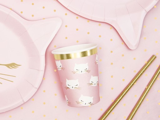 CAT KOTEK papierové poháre, ružové, 200 ml, 6 ks, k narodeninám detí