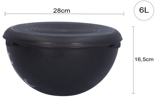 MISKA S viečkom 29 cm plastové kuchynské veľké misy 6L čierna univerzálna