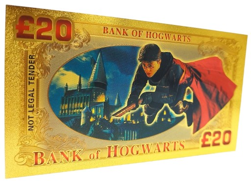 Krásna pozlátená bankovka v hodnote 20 libier Harry Potter