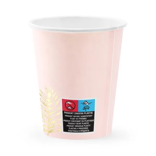 PAPIEROVÝ hrnček RUŽOVÉ ZLATÉ LISTY 220ml 6ks