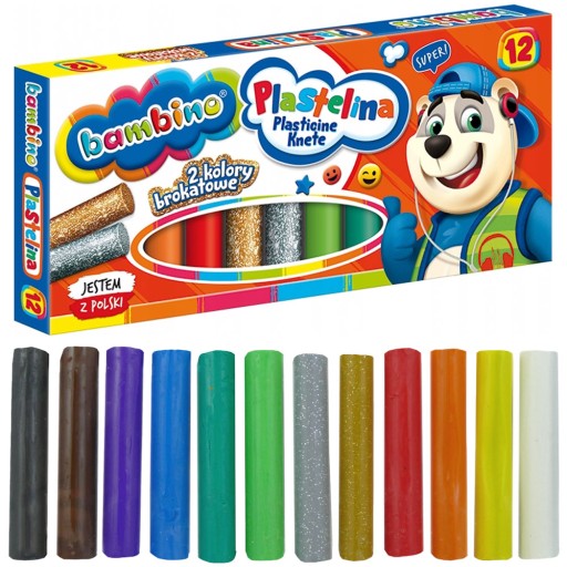 PLASTICINA 12 KS BAMBINO 10 FAREB + 2 GLITRE