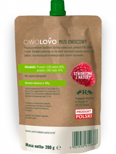 OVOVÁ PENA JABLKO A MALINA BIO BIO BEZ PRIDANÉHO CUKRU 200g