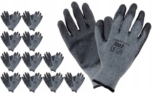 12x URGENT 1002 pracovné rukavice Latex/bavlna flexibilné odolné 11