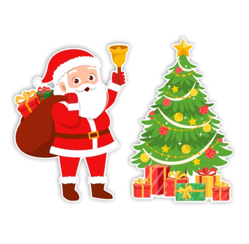 Zimná dekorácia VEĽKÝ SANTA + VIANOČNÝ STROMČEK ~A3 dvojst.