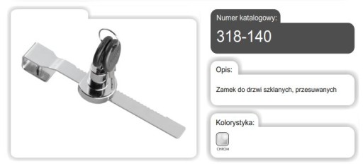 ZÁMKA NÁBYTKU PRE NÁBYTOK PRE SKLENENÉ DVERE 140/CHROM 318-140 AMIX