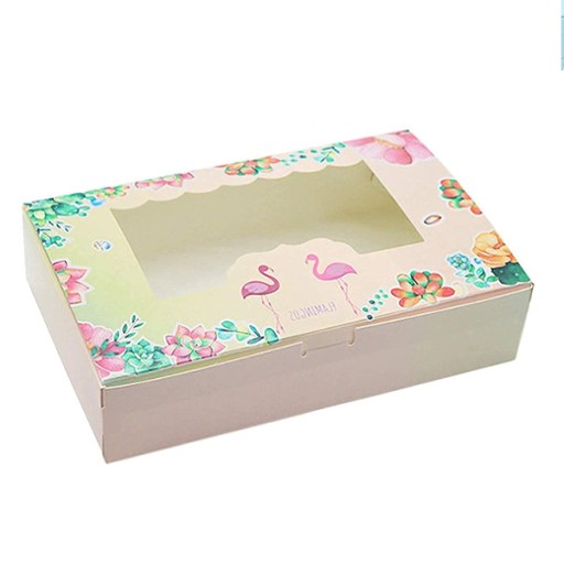 4x Obdĺžnikový box s okienkom na tortu Flamingos