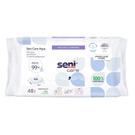 SENI CARE AQUA biodegradovateľné vlhčené obrúsky 48 ks.