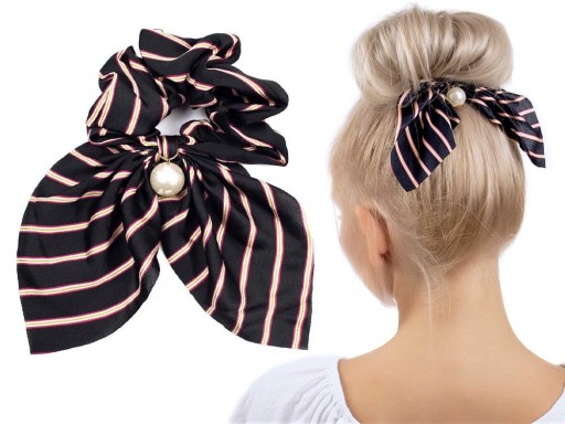 HAIR RUB, SCRUNCHIE pruhovaná šatka, ČIERNA