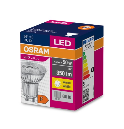 LED ŽIAROVKA GU10 4,3W 3000K 350lm 36° SKLO OSRAM