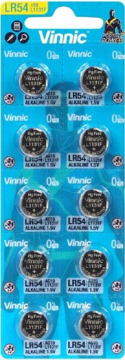 10x AKUMULÁTOR VINNIC L1131 AG10 LR1130 LR 54 G10 389